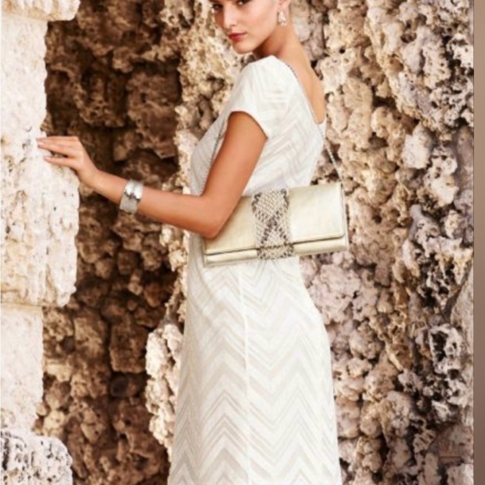 White House Black Market Elegant White Chevron Dress